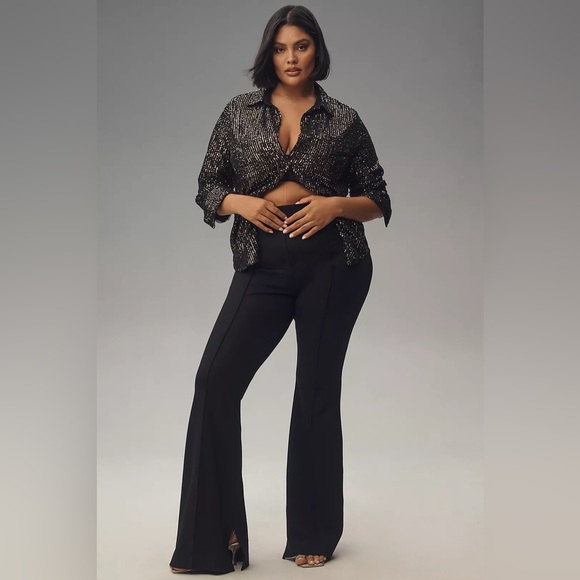 NWT! Anthropologie Black Maeve Slim Knit Flare Pants - Size...